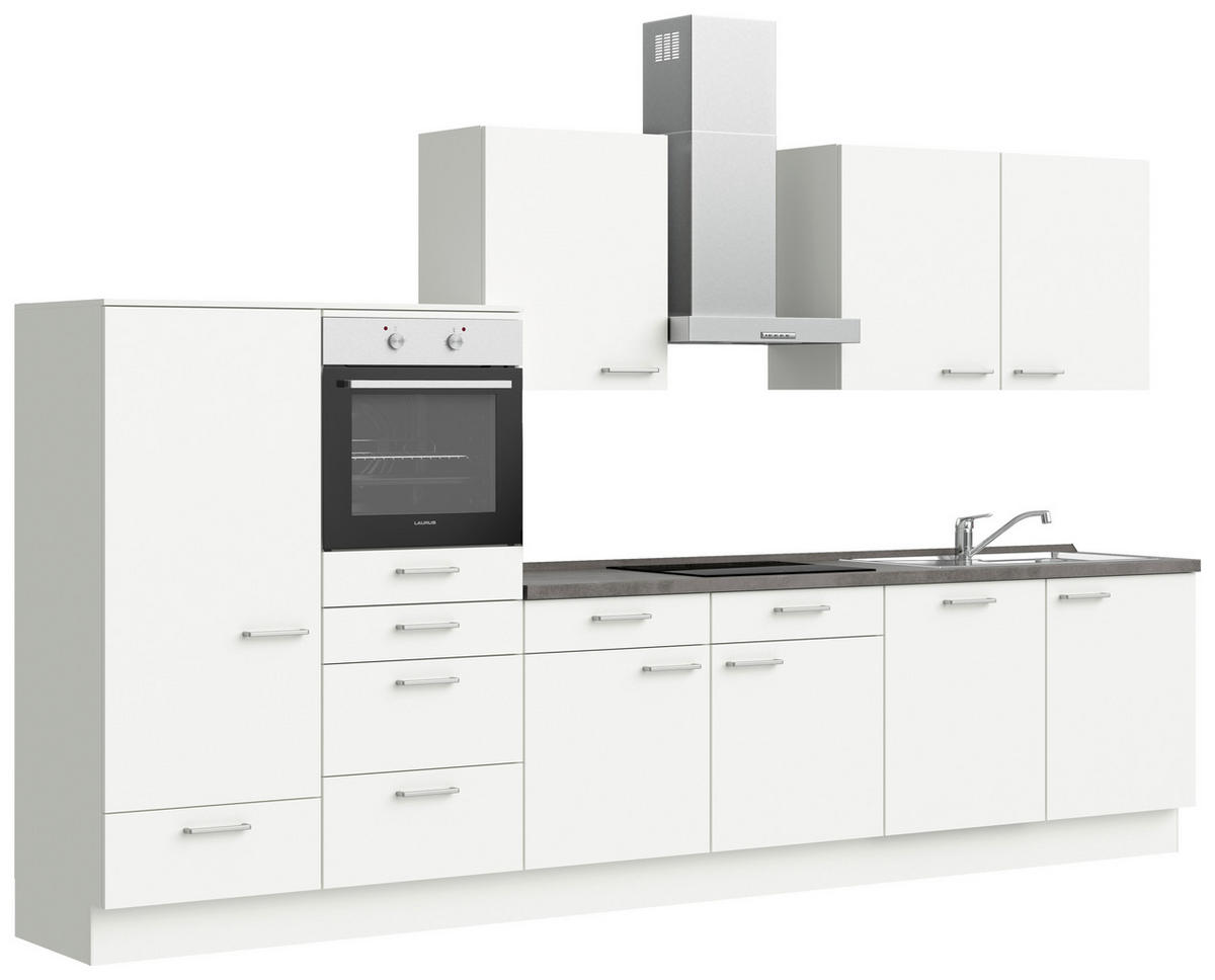 KÜCHENBLOCK 360 cm   in Weiß, Schieferfarben  - Schieferfarben/Edelstahlfarben, MODERN, Holzwerkstoff/Metall (360cm) - Nobilia