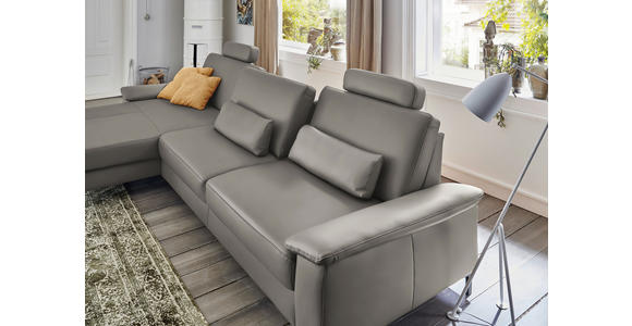 ECKSOFA in Echtleder Hellgrau 176/334 cm - Hellgrau/Schwarz, Design, Leder/Metall (176/334cm) - Dieter Knoll