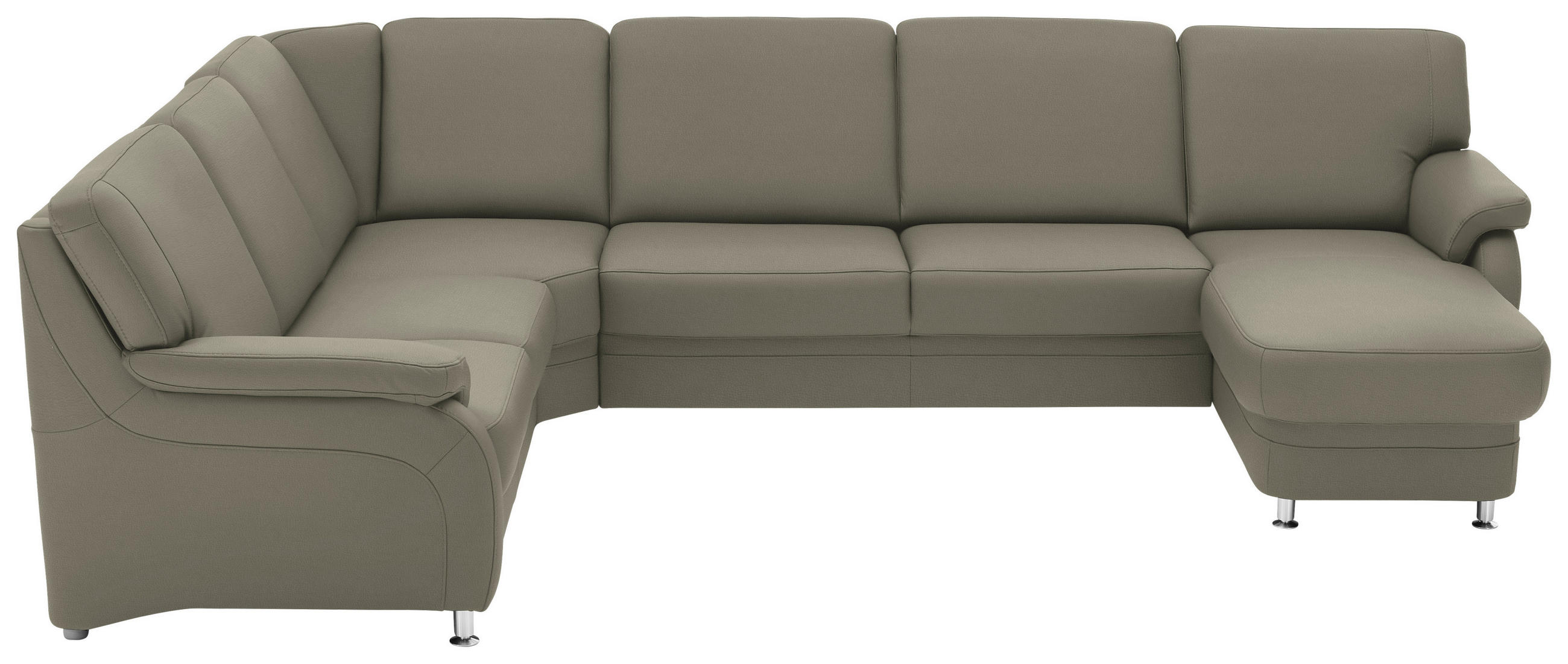 WOHNLANDSCHAFT Echtleder Platinfarben  - Platinfarben/Alufarben, Konventionell, Leder/Metall (239/329/165cm) - Beldomo Premium