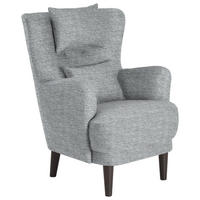 OHRENSESSEL in Flachgewebe Hellgrau  - Hellgrau/Schwarz, Design, Holz/Textil (81/106/90cm) - MID.YOU