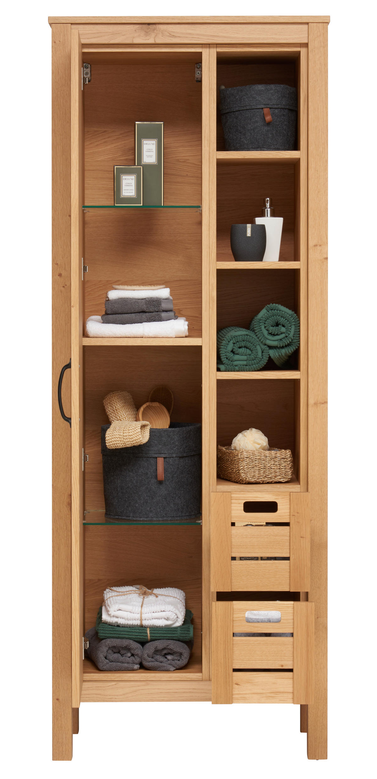 HOCHSCHRANK 70/187,5/37 cm  - Eichefarben/Schwarz, MODERN, Holz/Metall (70/187,5/37cm) - Landscape