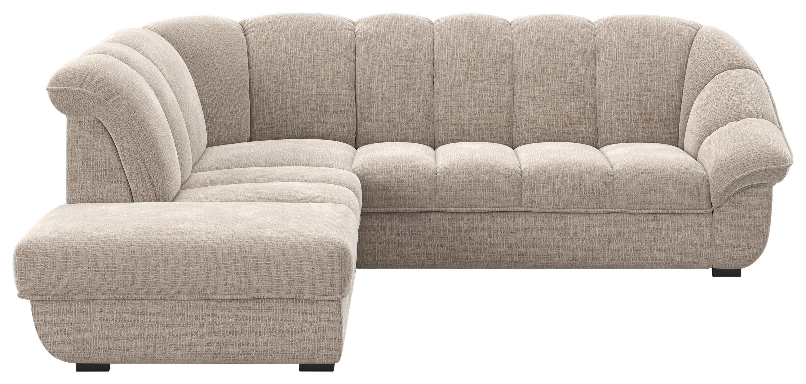 ECKSOFA Naturfarben Chenille Bettkasten, Schlaffunktion, Rücken echt  - Schwarz/Naturfarben, KONVENTIONELL, Kunststoff/Textil (222/260cm) - Welnova