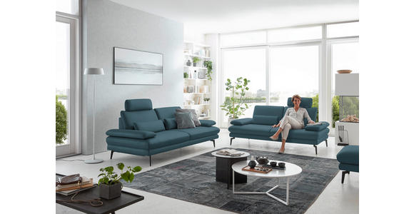3-SITZER-SOFA in Leder Blau - Blau/Schwarz, Design, Leder/Metall (222/86/104cm) - Dieter Knoll