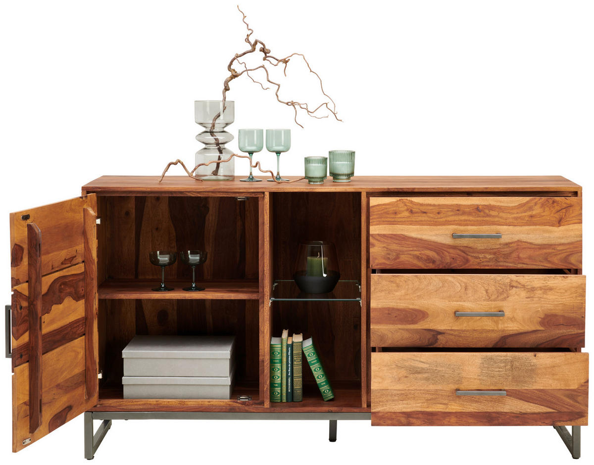 KOMODA   175/49/40 cm   antracit, prirodne boje  - prirodne boje/antracit, Lifestyle, staklo/metal (175/49/40cm) - MID.YOU