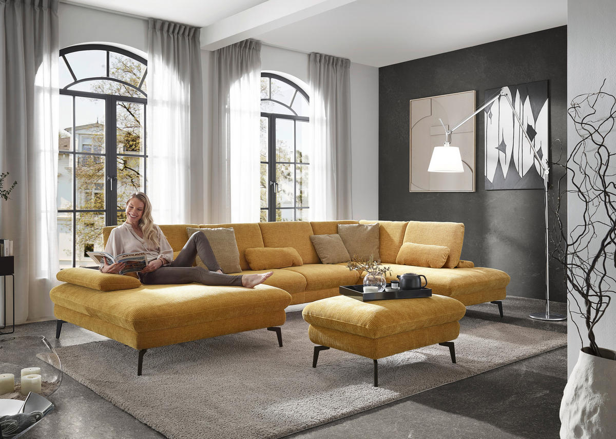 WOHNLANDSCHAFT in Webstoff Currygelb  - Currygelb/Schwarz, Design, Textil/Metall (157/354/208cm) - Dieter Knoll
