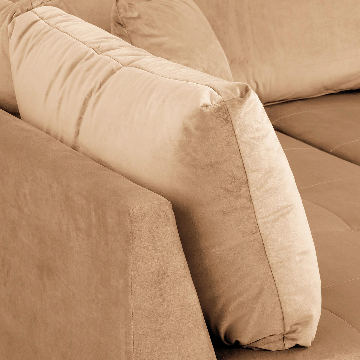 ECKSOFA inkl. Hocker Ariella in Samt Hellbraun  161/231 cm  - Hellbraun/Naturfarben, Design, Holz/Textil (161/231cm) - Livetastic