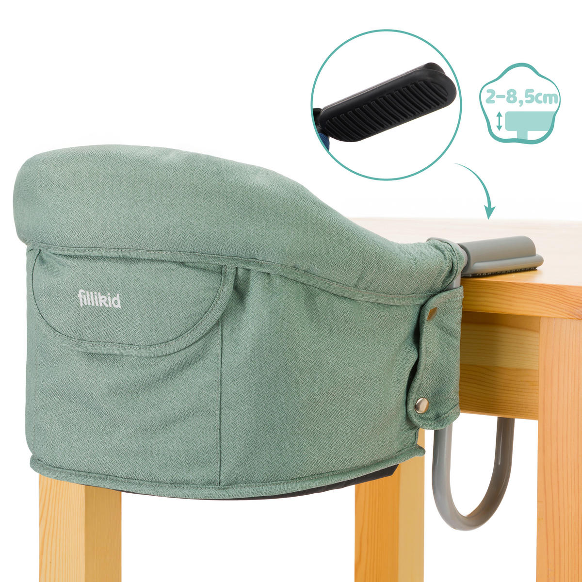 TISCHSITZ - Salbeigrün/Hellgrau, Basics, Textil/Metall (36/30/45cm) - Fillikid