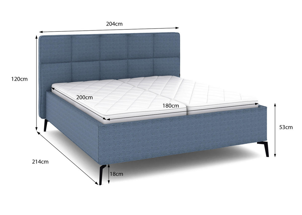 POLSTERBETT Bettkasten, motorische Verstellbarkeit, Fernbedienung, Lattenroste, Matratzen 180/200 cm  in Blau  - Blau/Schwarz, KONVENTIONELL, Holz/Textil (180/200cm) - Musterring