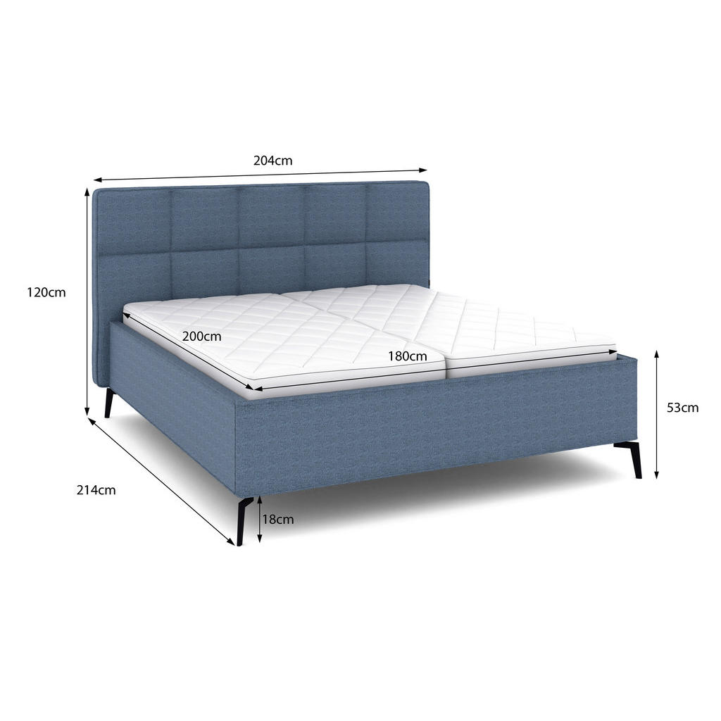 Thumbnail - Musterring Polsterbett, Blau, Textil, Buche, massiv, H2 + H3, Höhe ca. 21 cm, 180x200 cm, Reach, gepolstertes Kopfteil,M...