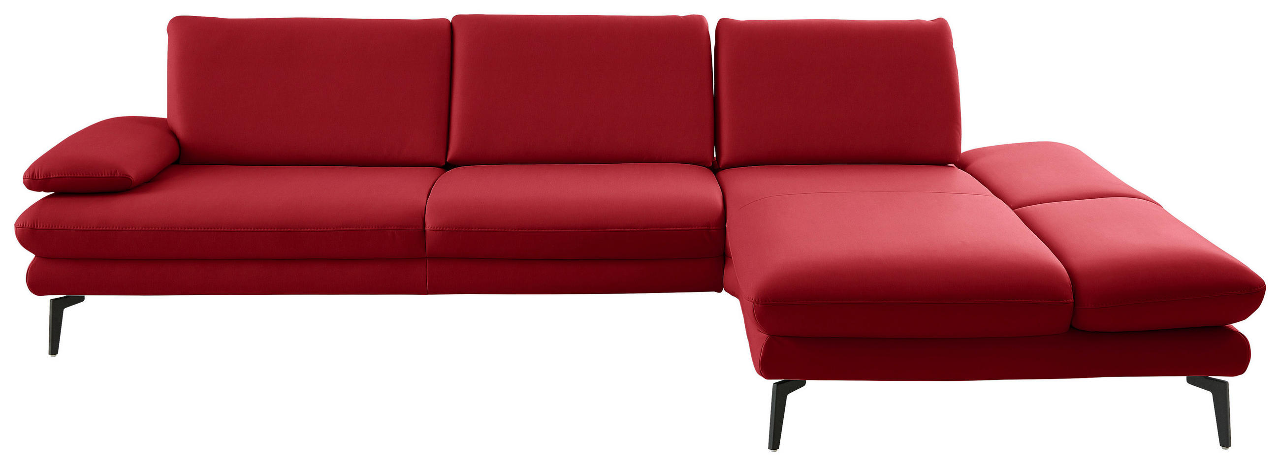 ECKSOFA in Echtleder Rot  - Rot/Schwarz, Design, Leder/Metall (308/195cm) - Dieter Knoll