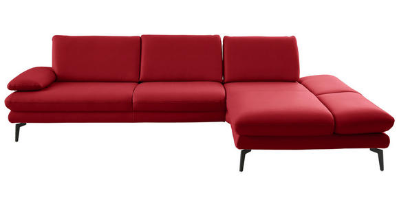 ECKSOFA in Echtleder Rot  308/195 cm  - Rot/Schwarz, Design, Leder/Metall (308/195cm) - Dieter Knoll