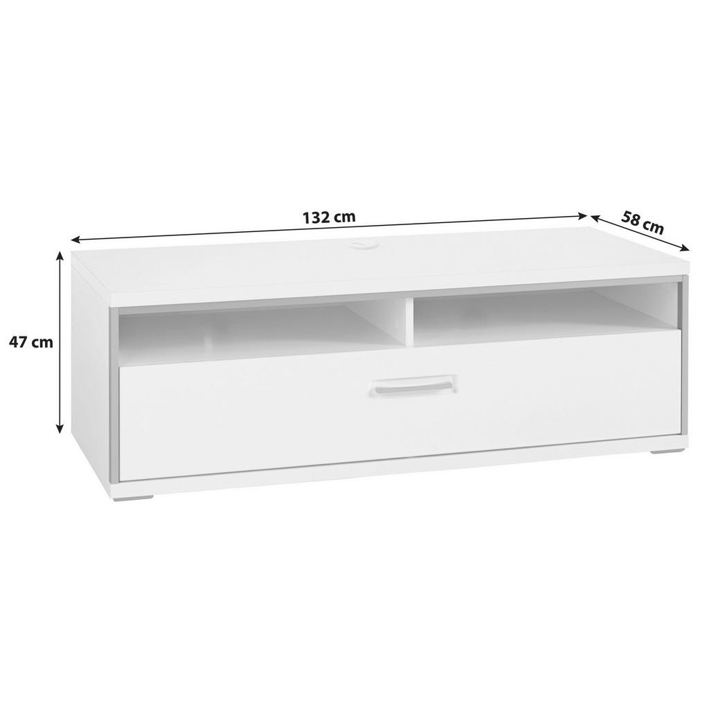 Thumbnail - Livetastic Tv-Element Accra, Grau, Silber, Weiß, Weiß Hochglanz, Metall, 2 Schubladen, 132x47x58 cm, Made in EU, Kabeldu...