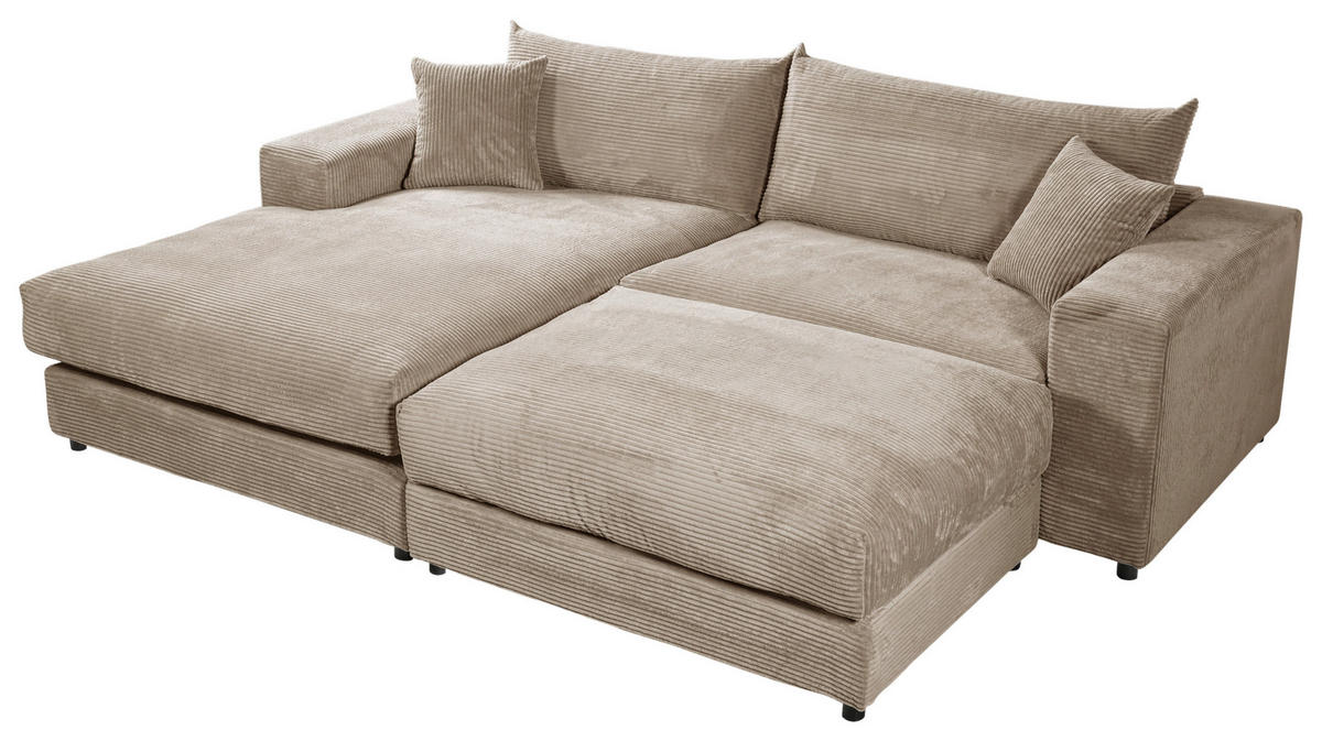 ECKSOFA FUNNY S Hellbraun Cord, Velours Zierkissen, Rückenkissen, Hocker  - Hellbraun/Schwarz, Basics, Kunststoff/Textil (180/265cm) - Livetastic