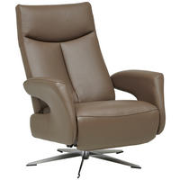 RELAXSESSEL Echtleder Relaxfunktion    - Chromfarben/Hellbraun, Design, Leder/Metall (74/105/82cm) - Welnova