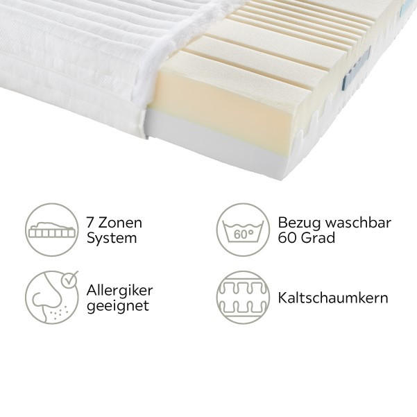 KALTSCHAUMMATRATZE 90/190 cm Höhe ca. 20 cm  - Weiß, Basics, Textil (90/190cm) - Sleeptex