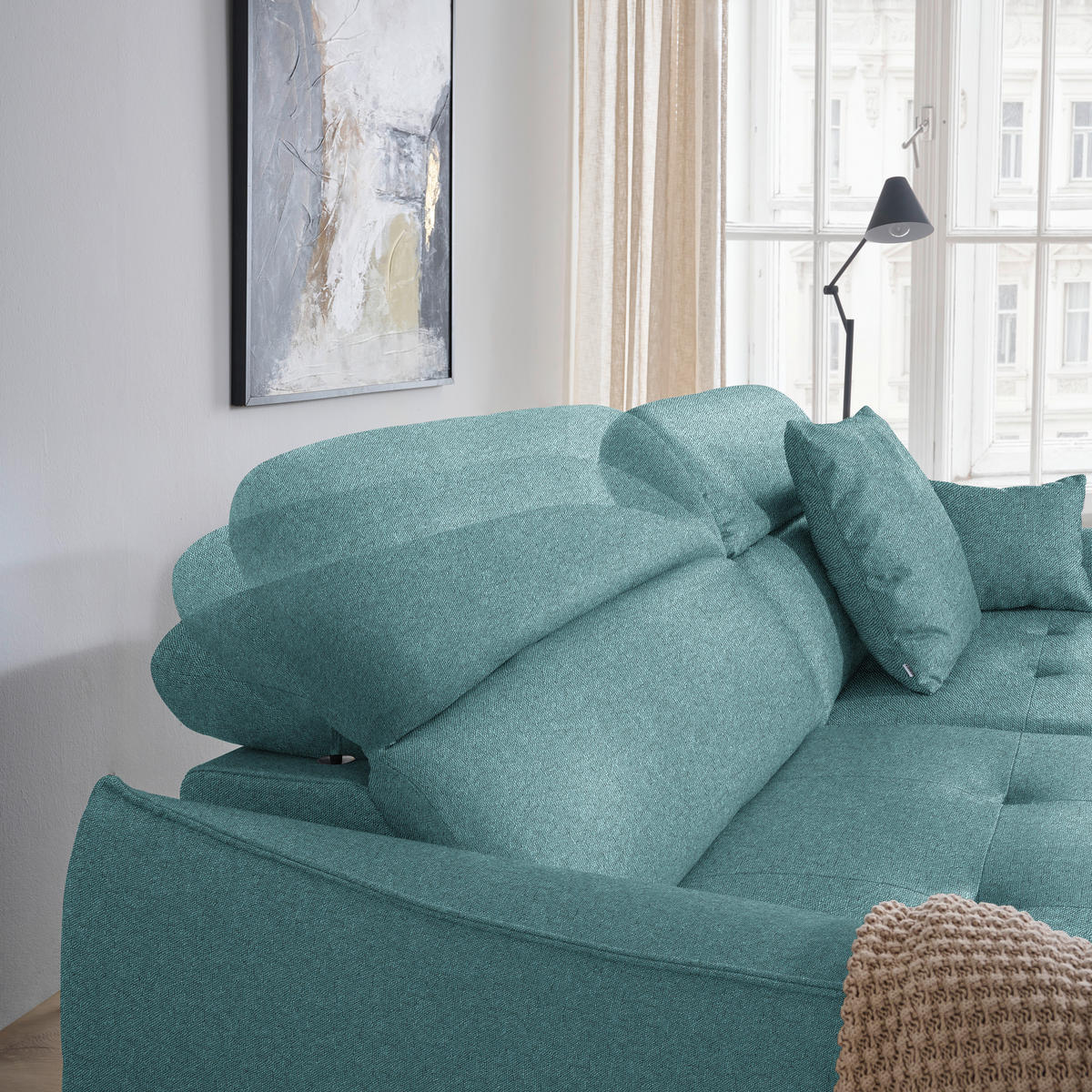 ECKSOFA Flachgewebe Petrol  - Petrol/Schwarz, Design, Textil/Metall (175/246cm) - Celina