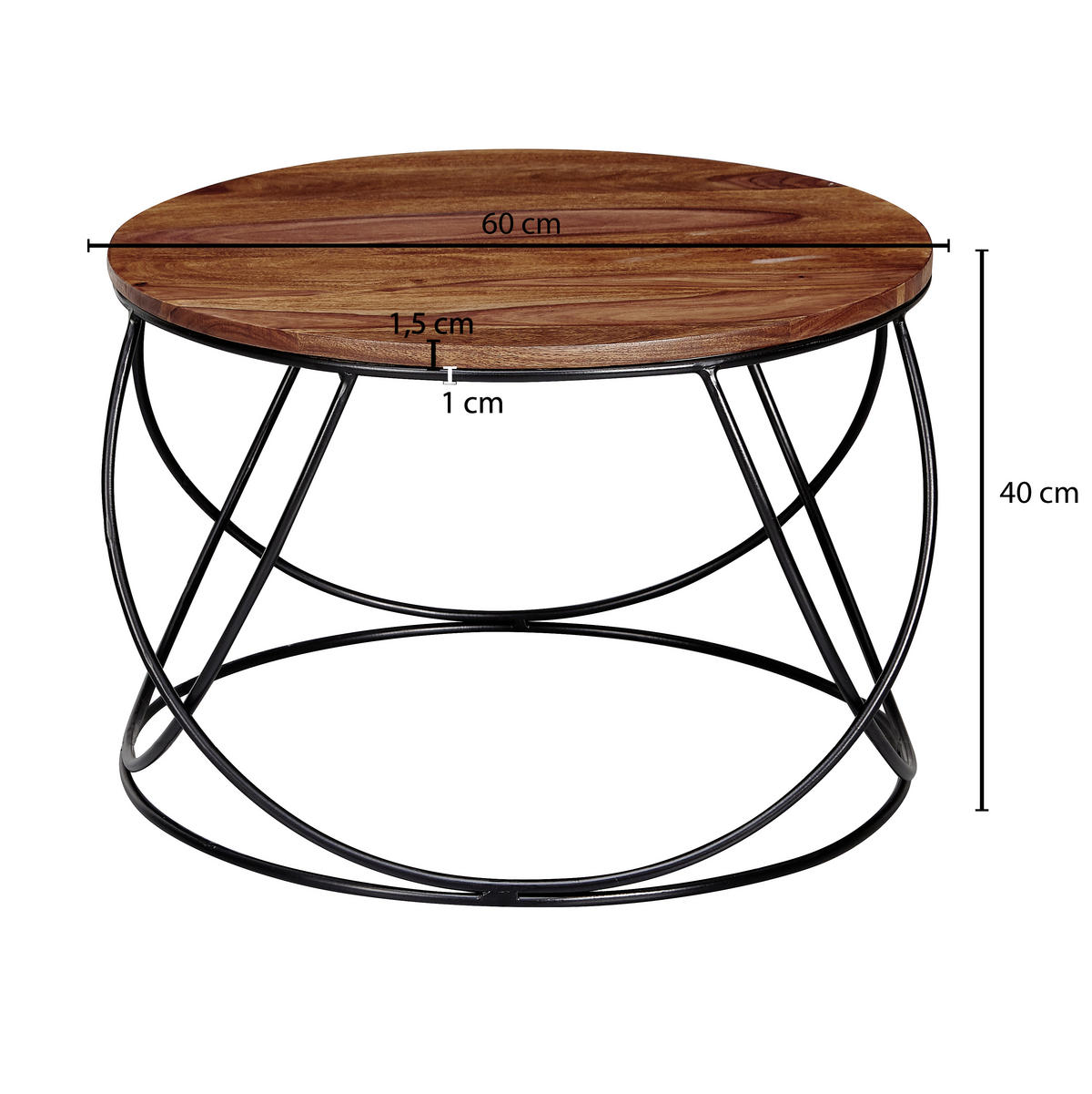 COUCHTISCH in Holz 60/60/40 cm  - Sheeshamfarben/Schwarz, KONVENTIONELL, Holz/Metall (60/60/40cm) - MID.YOU