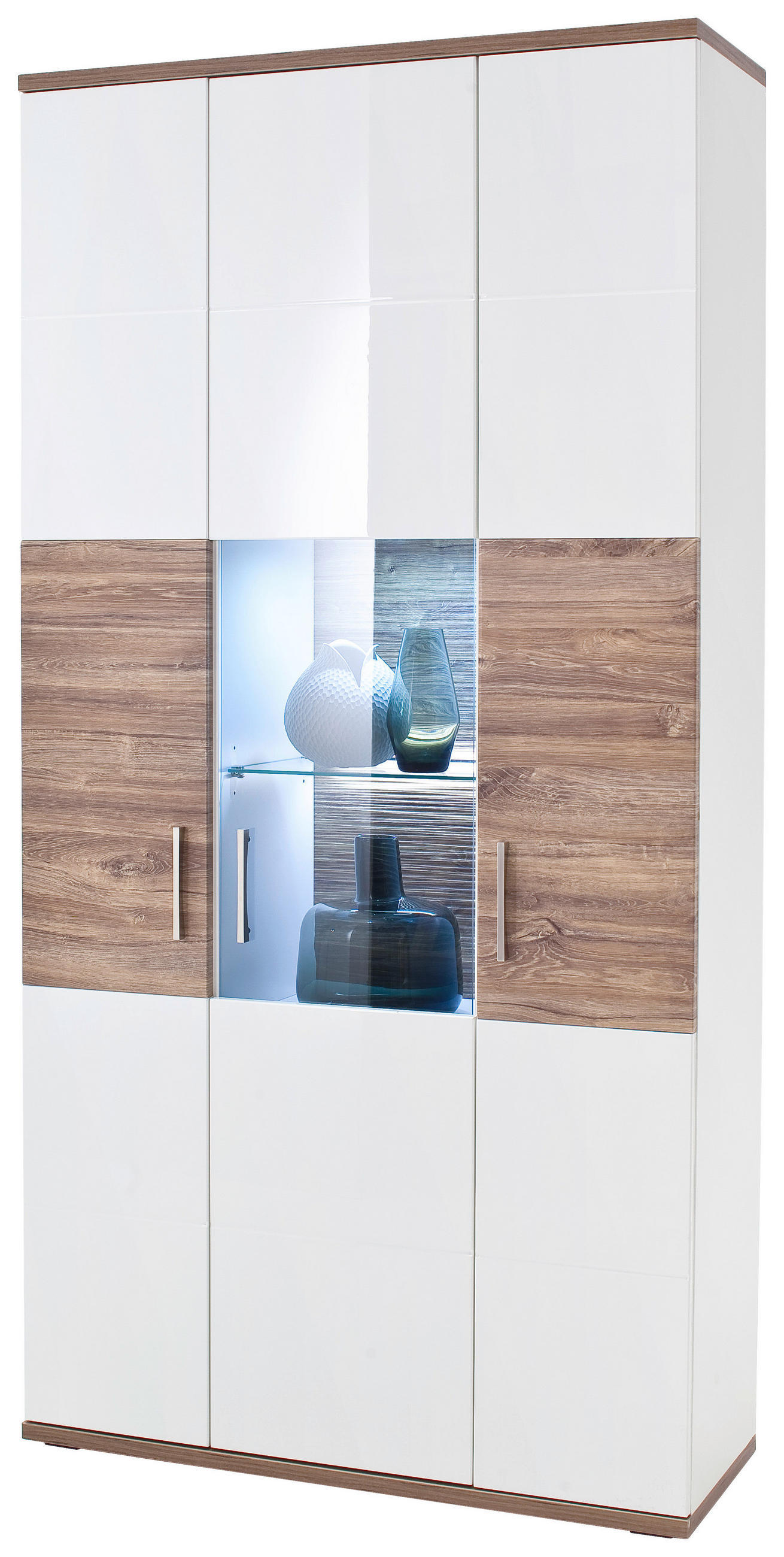 VITRINENKOMBINATION  in Weiß, Eichefarben - Eichefarben/Weiß, Design, Glas/Holzwerkstoff (100/199/37cm) - Livetastic