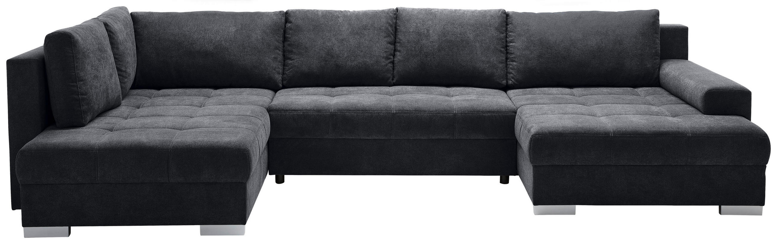 WOHNLANDSCHAFT Schwarz Velours  - Chromfarben/Schwarz, KONVENTIONELL, Kunststoff/Textil (198/363/170cm) - Hom`in