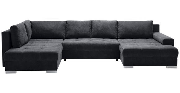 WOHNLANDSCHAFT in Velours Schwarz  - Chromfarben/Schwarz, KONVENTIONELL, Kunststoff/Textil (198/363/170cm) - Hom`in