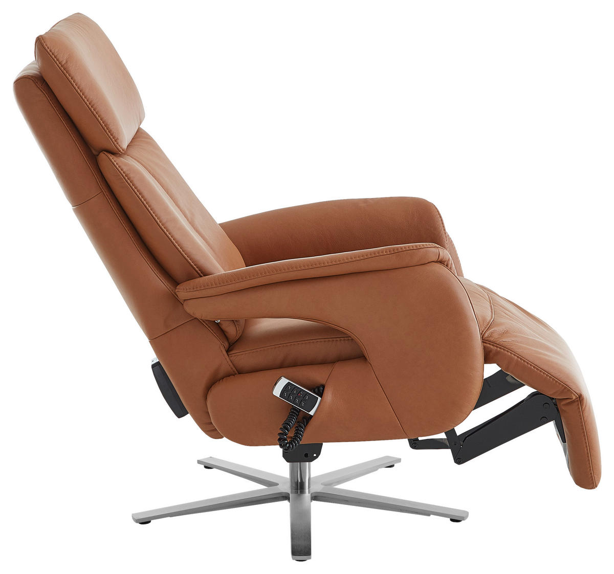 RELAXSESSEL in Leder Braun  - Edelstahlfarben/Braun, Design, Leder/Metall (70/124/85cm) - Cantus