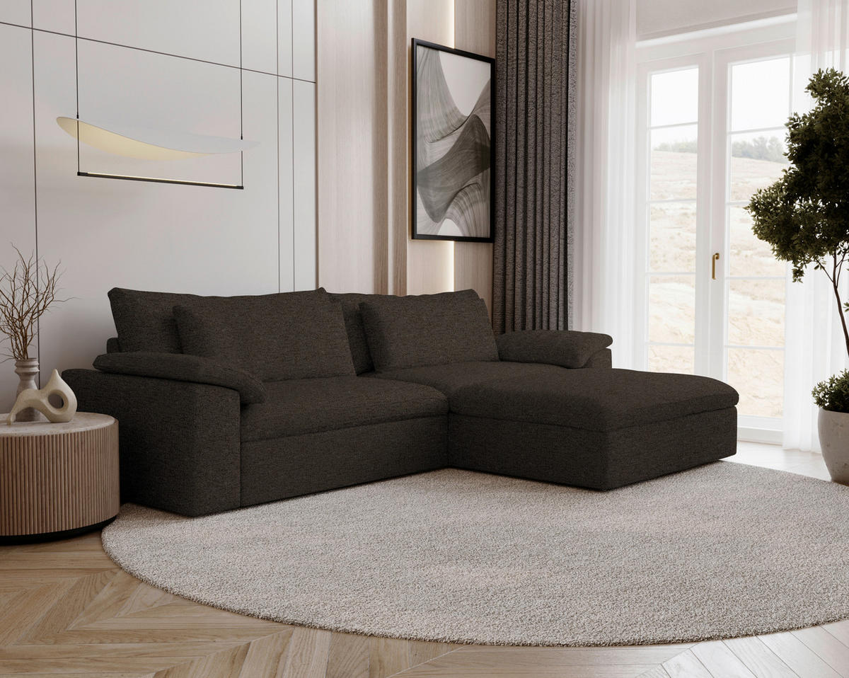 ECKSOFA Flachgewebe Schwarzbraun  - Schwarzbraun/Schwarz, Modern, Kunststoff/Textil (306/198cm) - Carryhome