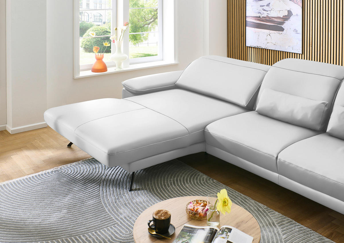 ECKSOFA in Echtleder Weiss  - Weiss/Schwarz, Design, Leder/Metall (193/332cm) - Dieter Knoll