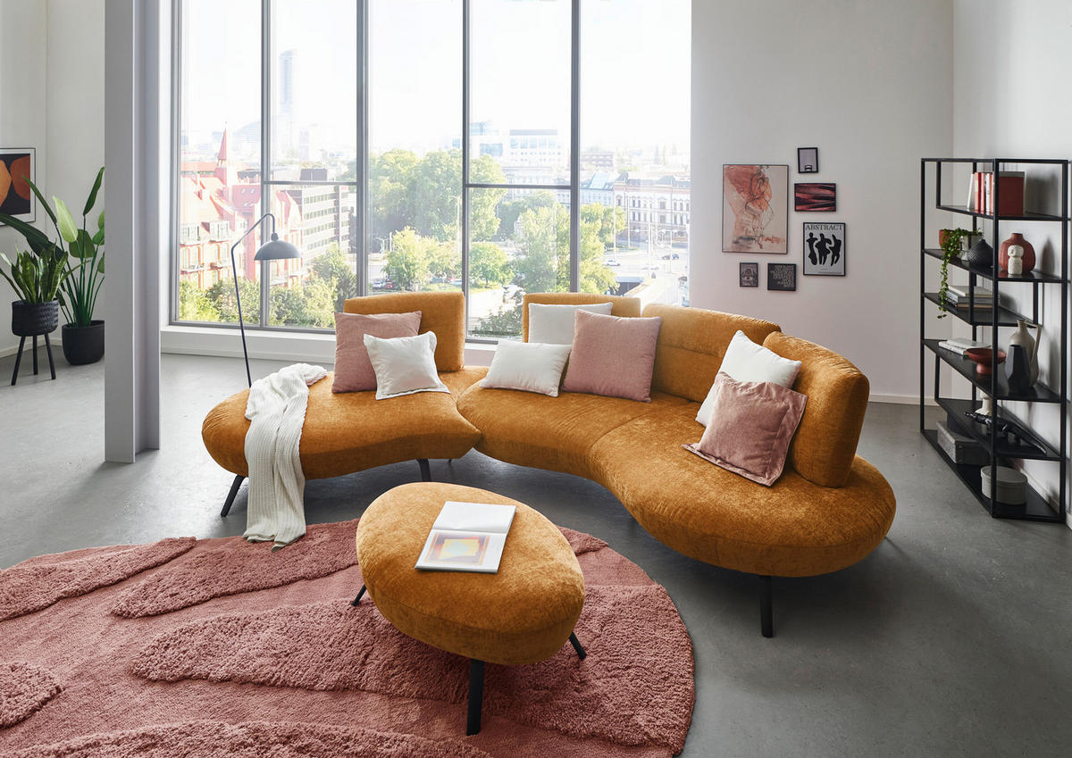 BIGSOFA Flachgewebe Senfgelb  - Senfgelb/Schwarz, Design, Textil/Metall (456/93/138cm) - Moderano