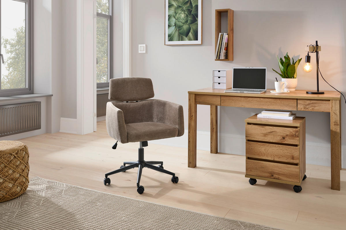 DREHSTUHL  in Mikrofaser Braun  - Schwarz/Braun, MODERN, Holz/Kunststoff (62/92/100/63cm) - Livetastic
