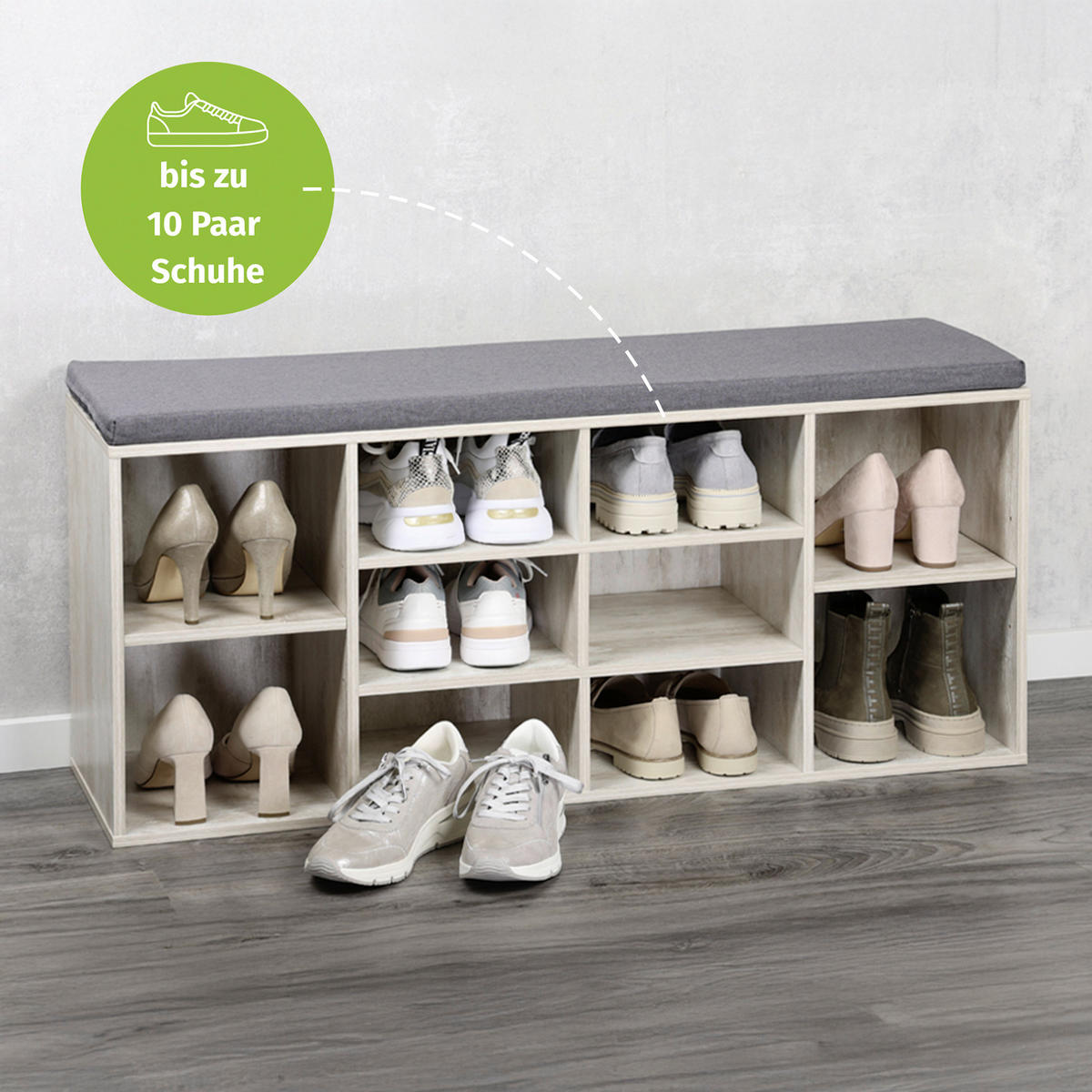 SCHUHSCHRANK Grauweiß  - Grauweiß, MODERN, Holzwerkstoff (103,5/48/29,5cm) - Kesper