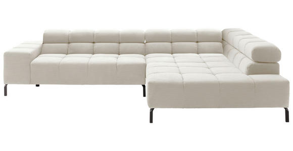 ECKSOFA inkl. Sitzvorzug in Cord Creme  - Creme/Schwarz, Design, Textil/Metall (321/216cm) - Hom`in