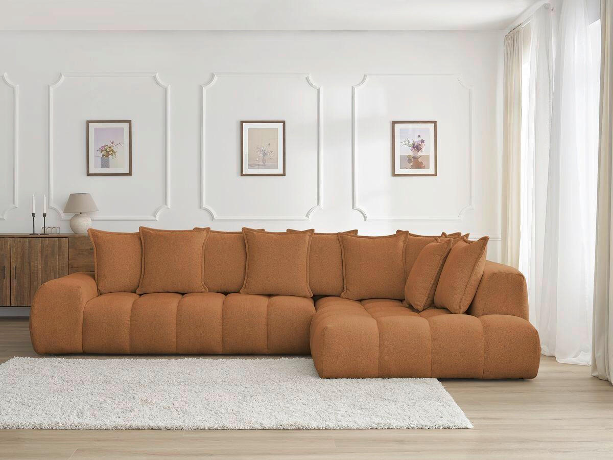 ECKSOFA Ottomane rechts  EVEREST Orange Flachgewebe  - Schwarz/Orange, MODERN, Kunststoff/Textil (352/210cm)