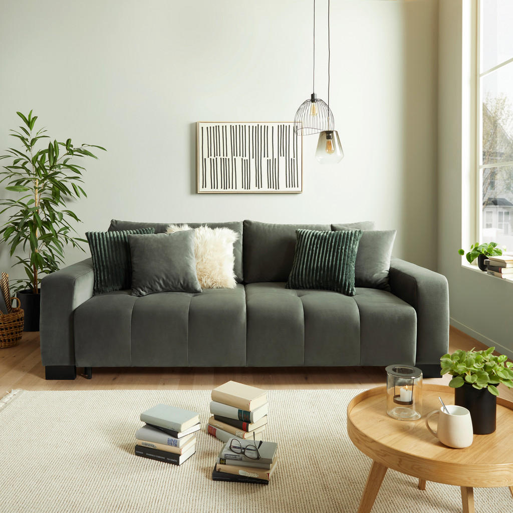 Thumbnail - Mid.you Schlafsofa, Dunkelgrau, Textil, Birke, Buche, Hartholz, 2-Sitzer, Füllung: Faserbällchen, Polyurethan (PUR),Fase...