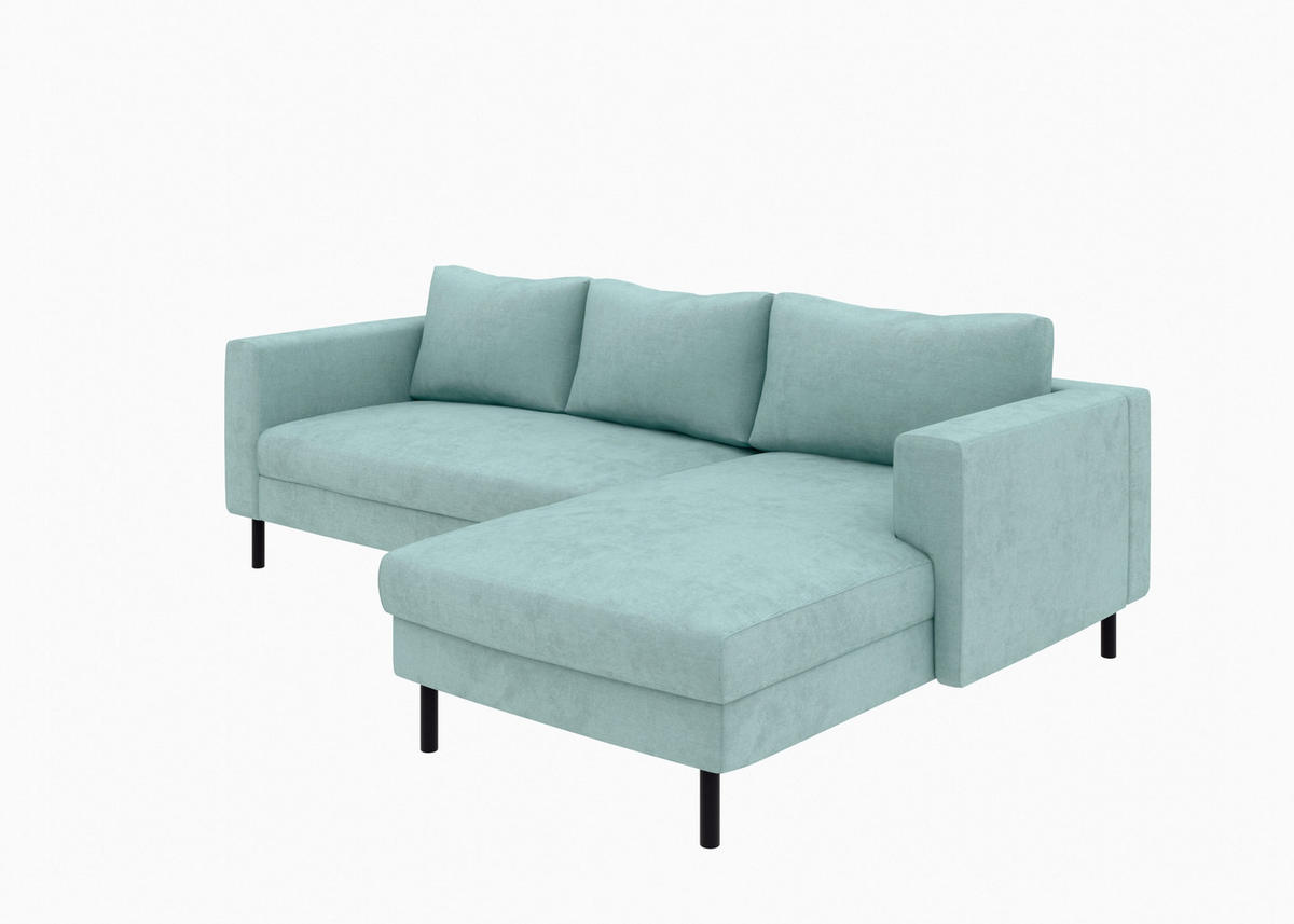 ECKSCHLAFSOFA  mit Rücken echt, Armteil links, Armteil rechts Cord Mintgrün  - Schwarz/Mintgrün, MODERN, Textil/Metall (232/161cm) - Trendmanufaktur