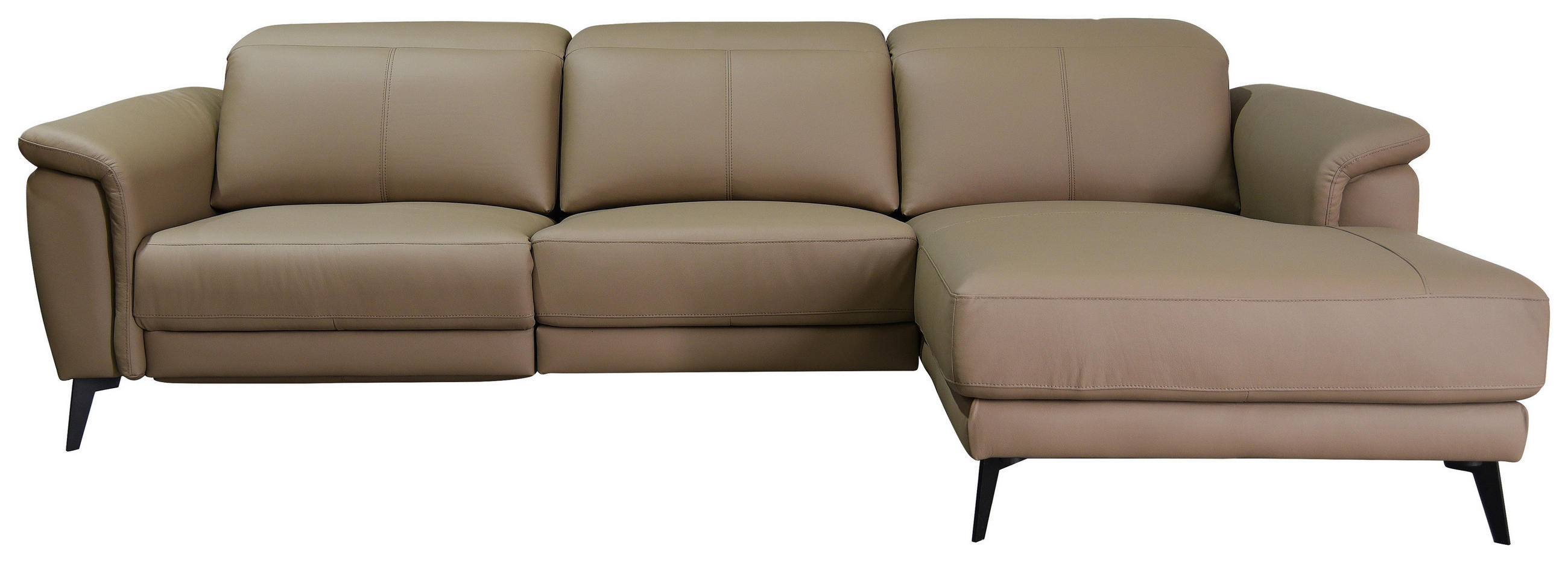 ECKSOFA Taupe Echtleder  - Taupe/Schwarz, MODERN, Leder/Holz (276/174cm) - Livetastic
