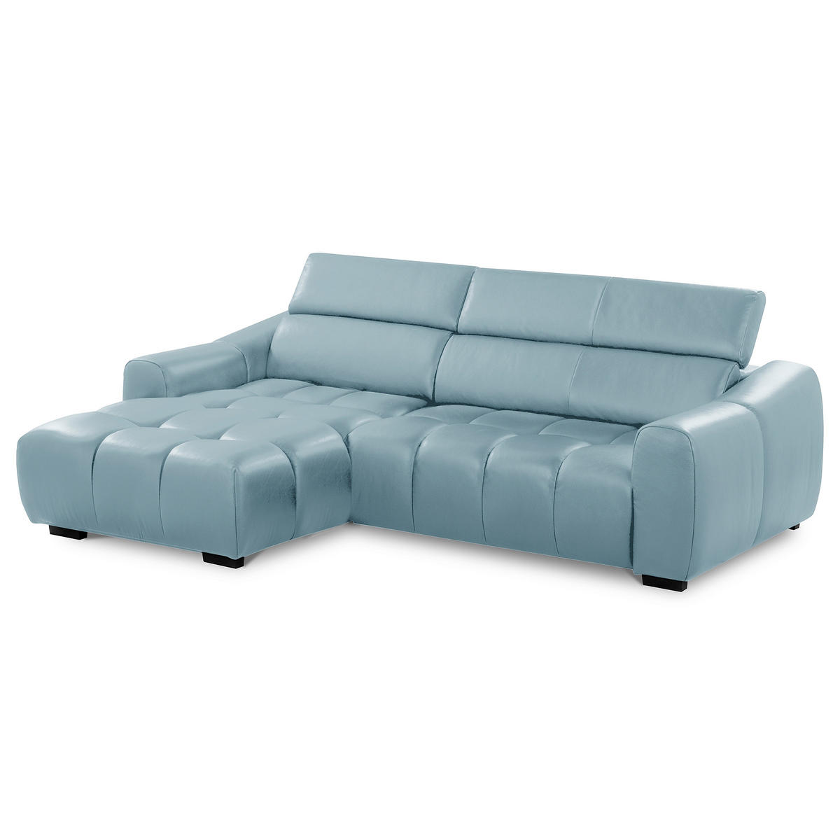 ECKSOFA AVEIRO Hellblau Echtleder Bettkasten, Kopfteilverstellung, Sitzvorzug  - Schwarz/Hellblau, Design, Leder/Kunststoff (177/274cm) - Livetastic