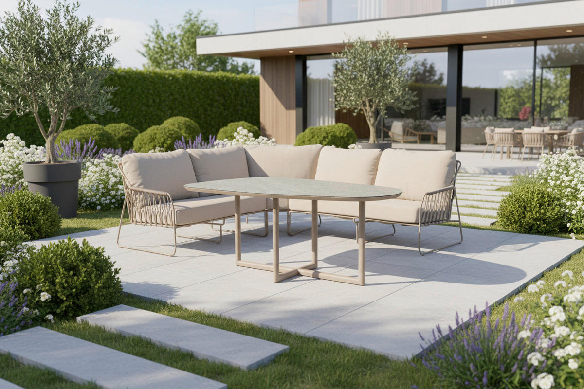 LOUNGE KOTNI ELEMENT aluminij  - barve šampanjca/bela, Basics, kovina/tekstil (260/230/85cm) - Tierra Outdoor