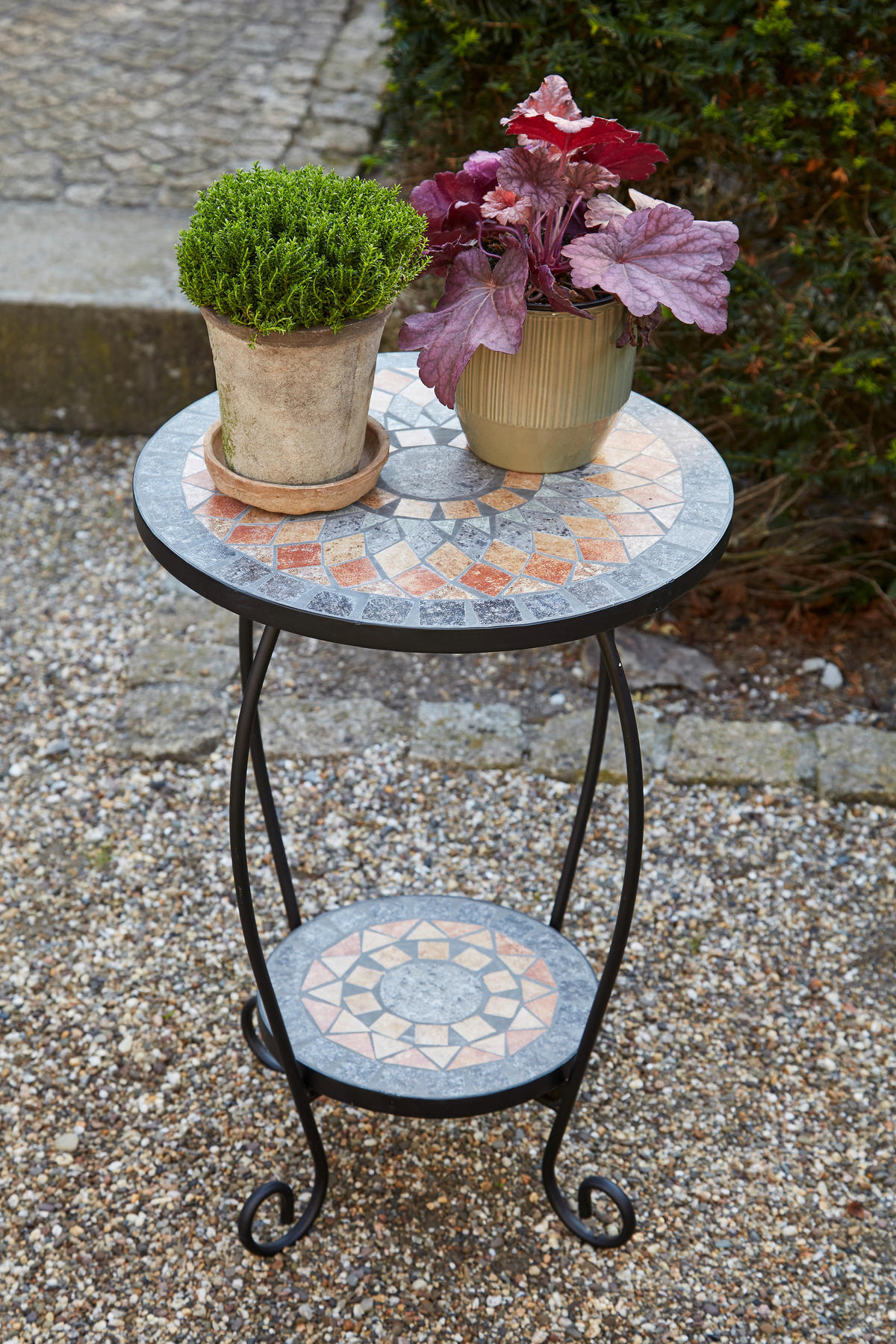 GARTENBEISTELLTISCH 41/41/59 cm Metall, Keramik  - Multicolor/Schwarz, MODERN, Keramik/Metall (41/41/59cm) - Siena Garden