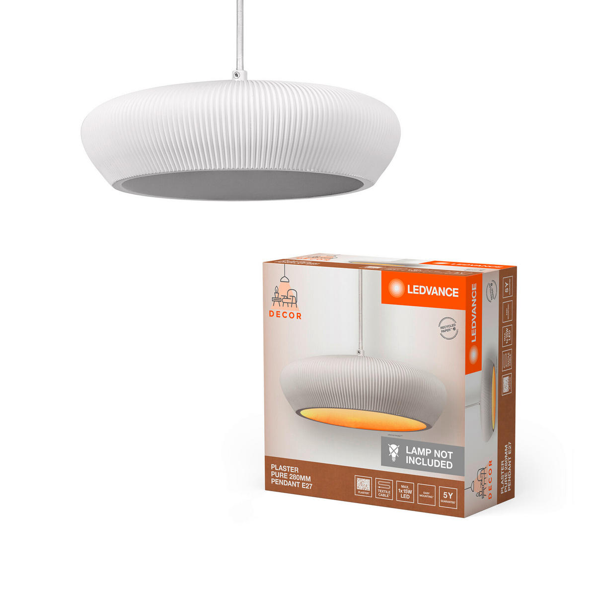 PENDELLEUCHTE 28,3/114 cm   - Weiß, Design, Stein/Metall (28,3/114cm) - Ledvance