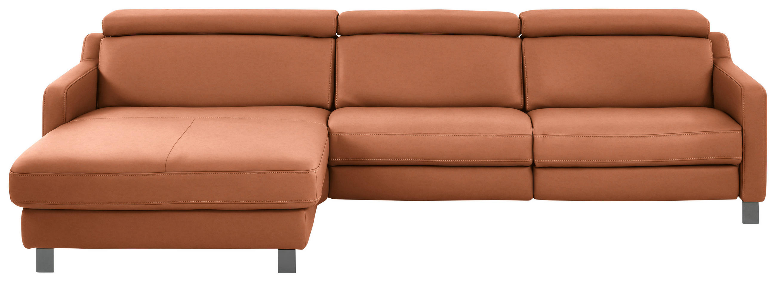 ECKSOFA in Echtleder Cognac  - Cognac/Schwarz, Design, Leder/Metall (176/291cm) - Valdera