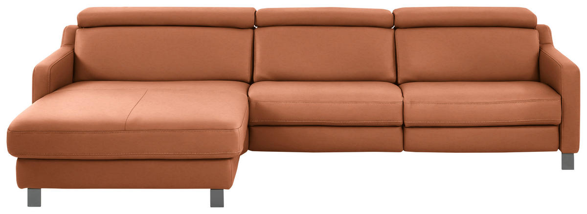 ECKSOFA in Echtleder Cognac  - Cognac/Schwarz, Design, Leder/Metall (176/291cm) - Valdera