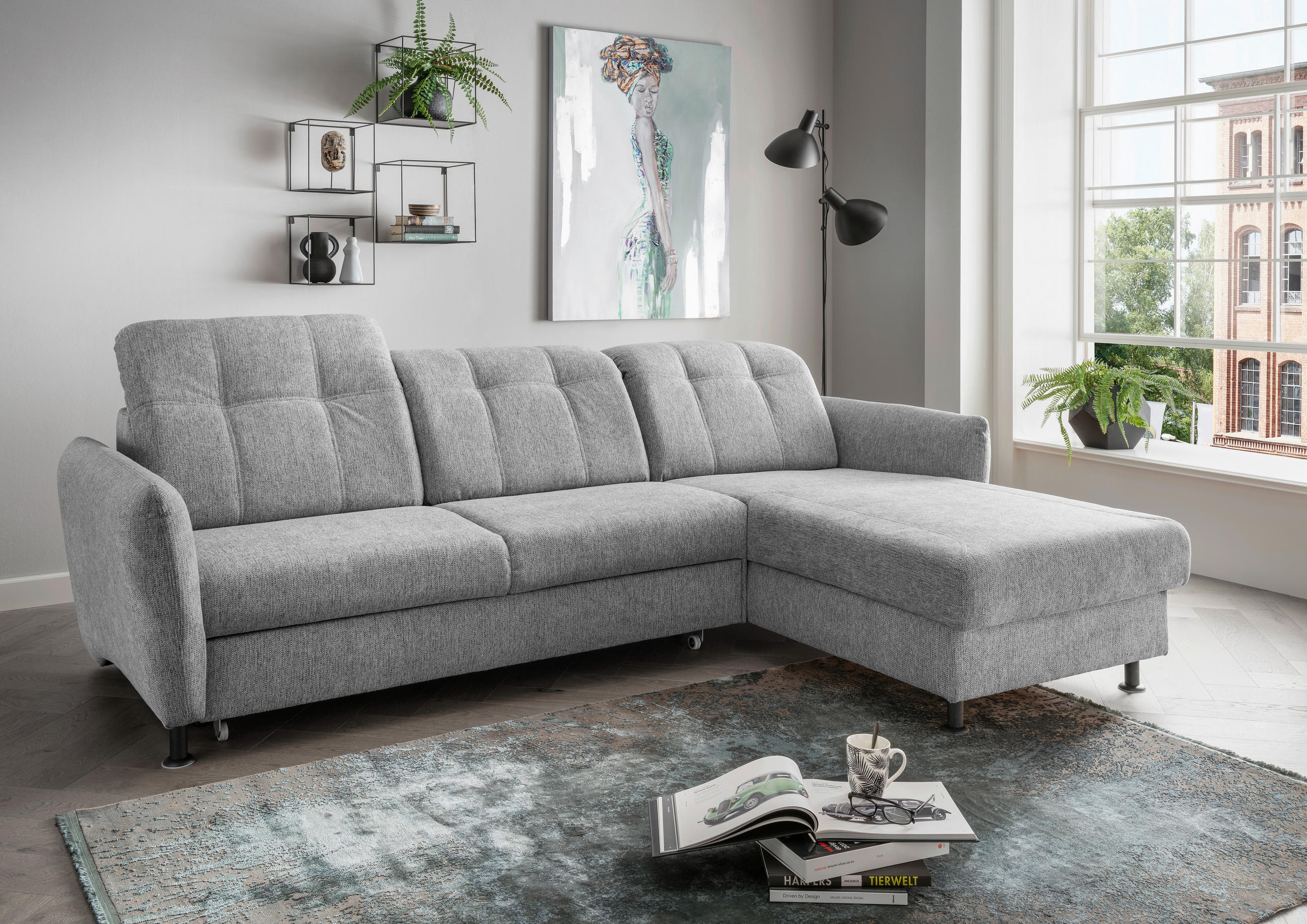 ECKSOFA Silberfarben Chenille  - Silberfarben/Schwarz, MODERN, Textil/Metall (267/184cm) - Livetastic
