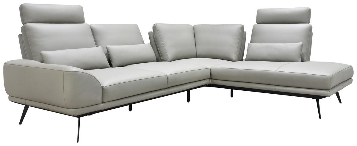 ECKSOFA Taupe Echtleder Zierkissen, Rücken echt, Kopfteilverstellung, Sitztiefenverstellung, Kopfstütze  - Taupe/Schwarz, Design, Leder/Metall (276/225cm) - Celina Home