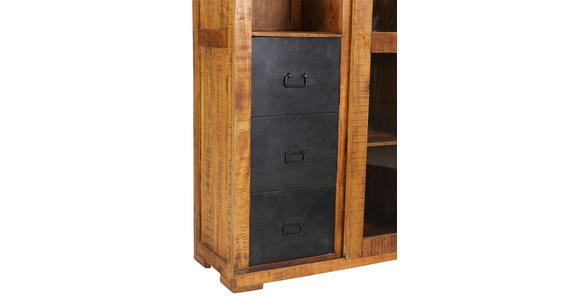 VITRINE  in massiv Mangoholz Naturfarben, Schwarz  - Schwarz/Naturfarben, KONVENTIONELL, Glas/Holz (100/190/45cm) - Landscape