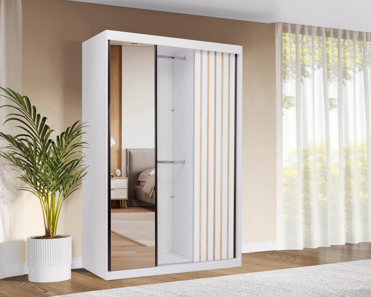 ORMAR S KLIZNIM VRATIMA bijela   - bijela/crna, Moderno, drvni materijal/metal (150/215/59,5cm) - P & B