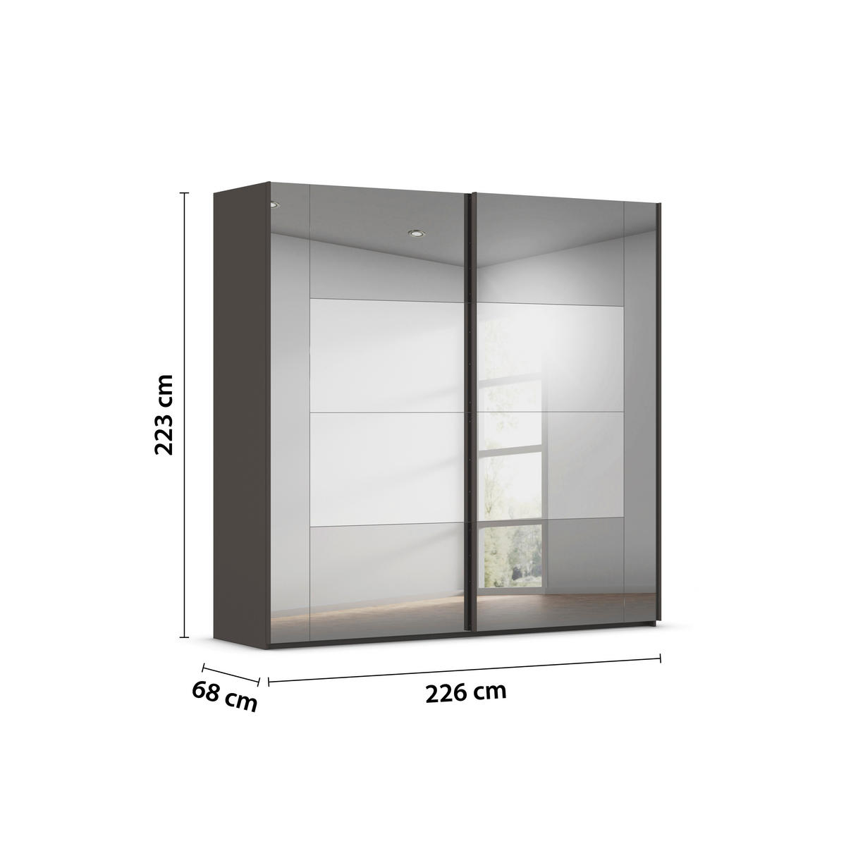 SCHWEBETÜRENSCHRANK in Graphitfarben  - Graphitfarben, Design, Glas/Holzwerkstoff (226/223/68cm) - Xora