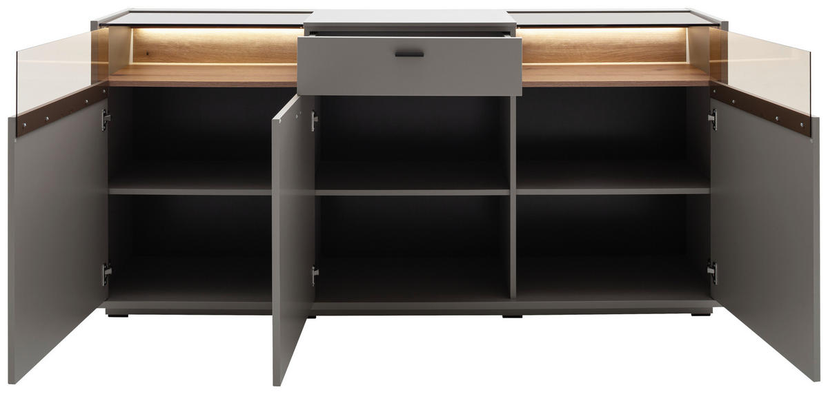 KOMODA     siva, boje hrasta  - siva/boje hrasta, Design, staklo/drvni materijal (185/88cm) - Stylife