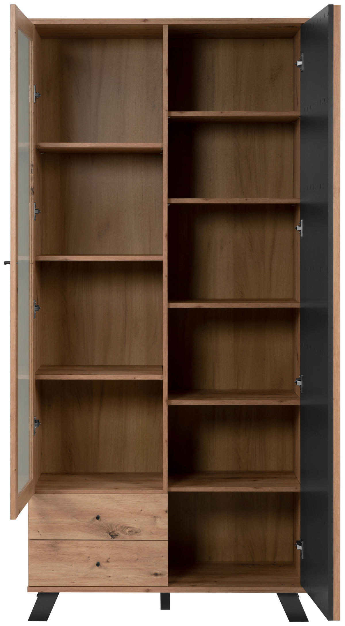 VITRINE in Anthrazit, Eiche Artisan  - Anthrazit/Schwarz, Lifestyle, Glas/Holzwerkstoff (92/198/40cm) - MID.YOU