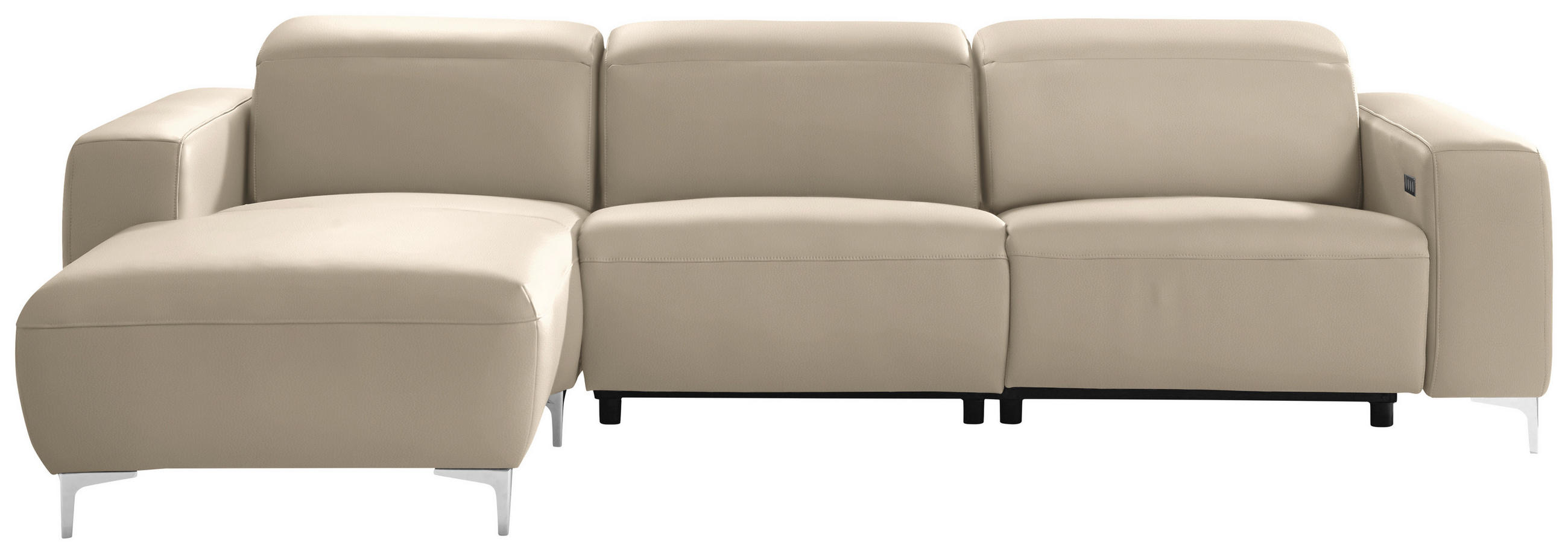 ECKSOFA Hellbraun Echtleder  - Chromfarben/Hellbraun, Design, Leder/Metall (177/292cm) - Pure Home Lifestyle