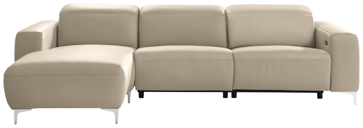 ECKSOFA Hellbraun Echtleder  - Chromfarben/Hellbraun, Design, Leder/Metall (177/292cm) - Pure Home Lifestyle